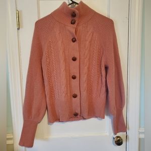 J. Crew Dusty Pink Button Up Cardigan Balloon Sleeves Medium